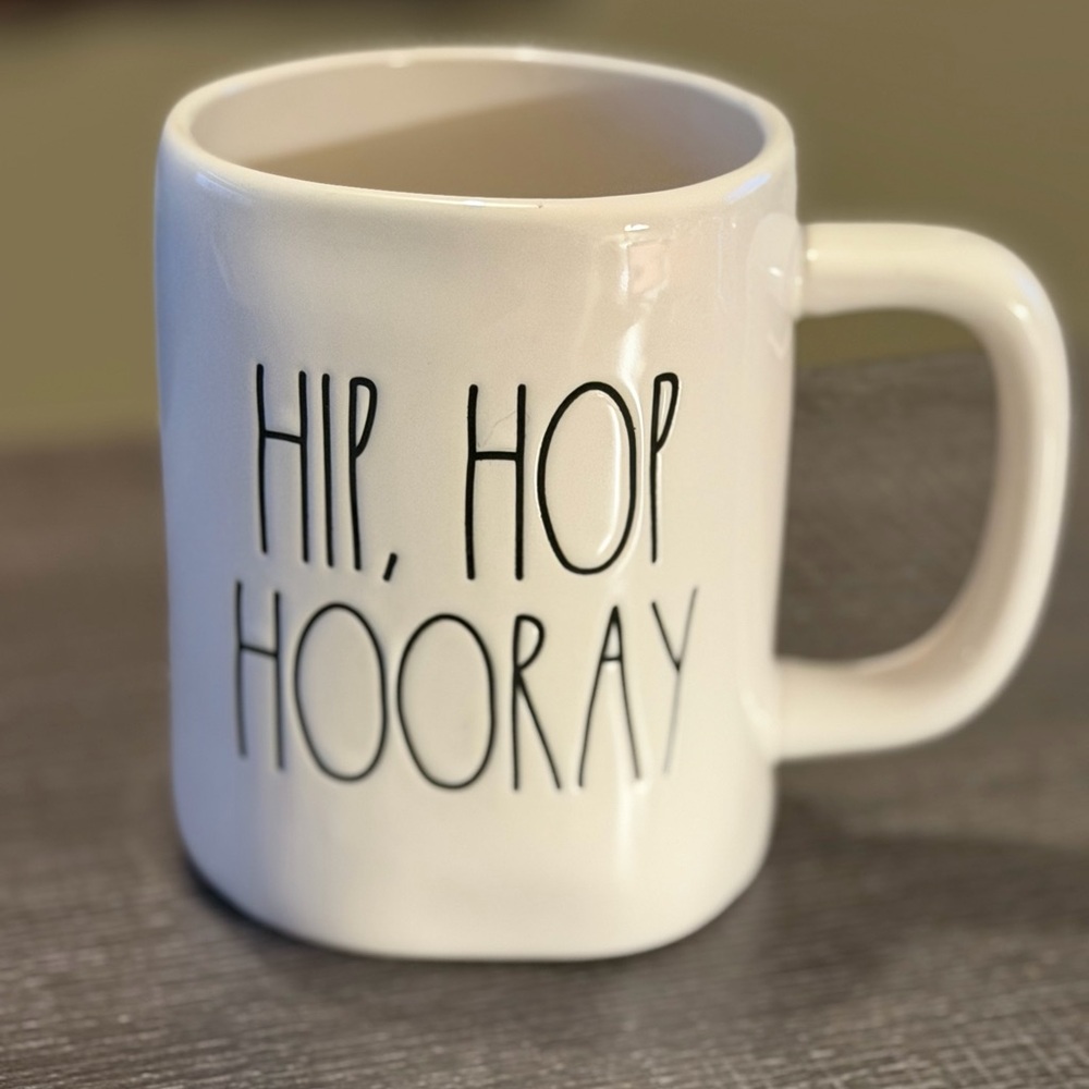 Rae Dunn White Mug with Black Text Hip, Hop Hooray Easter Spring